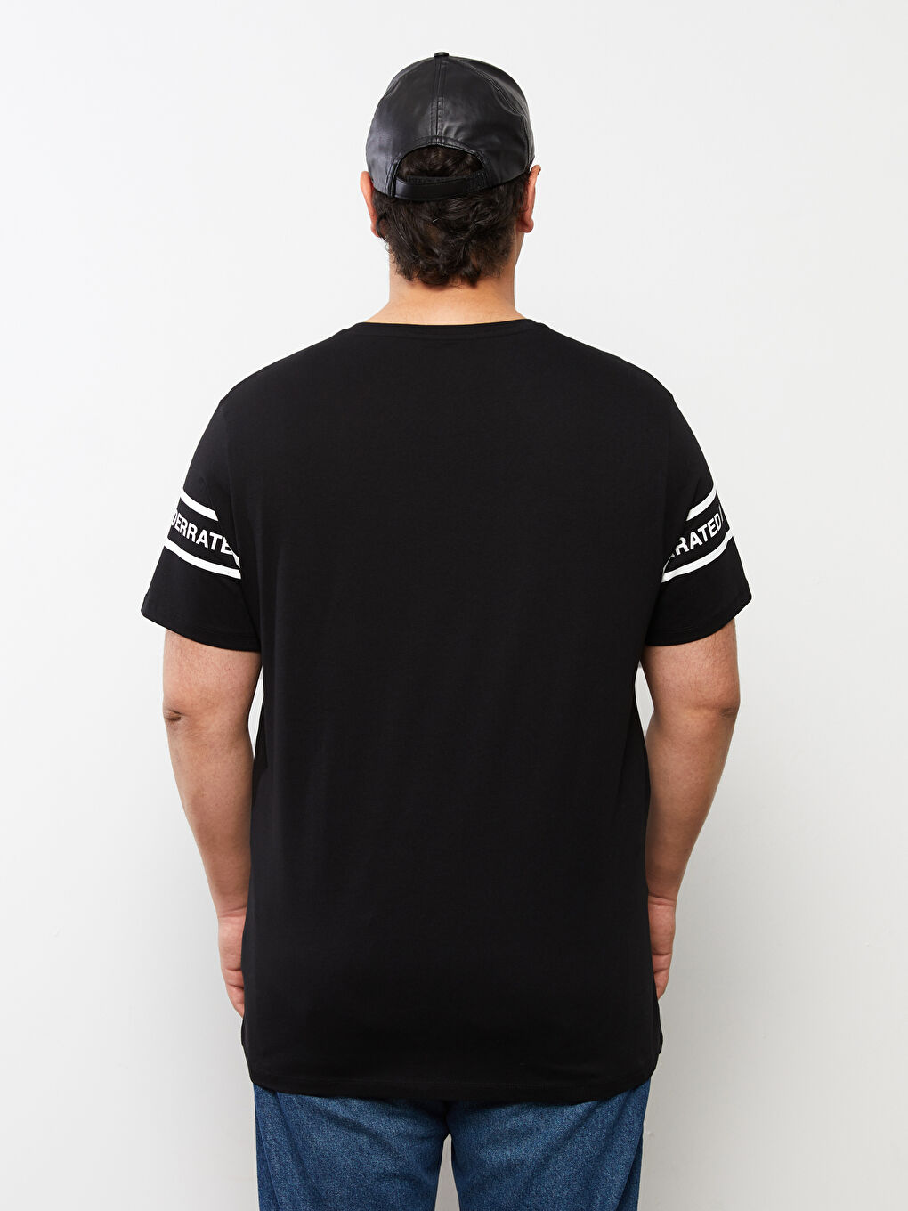 Siyah Bisiklet Yaka Kısa Kollu Baskılı Penye Büyük Beden Erkek Tişört-7