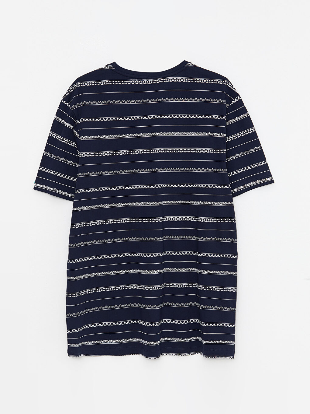 Lacivert Bisiklet Yaka Kısa Kollu Desenli Penye Erkek Tişört-5