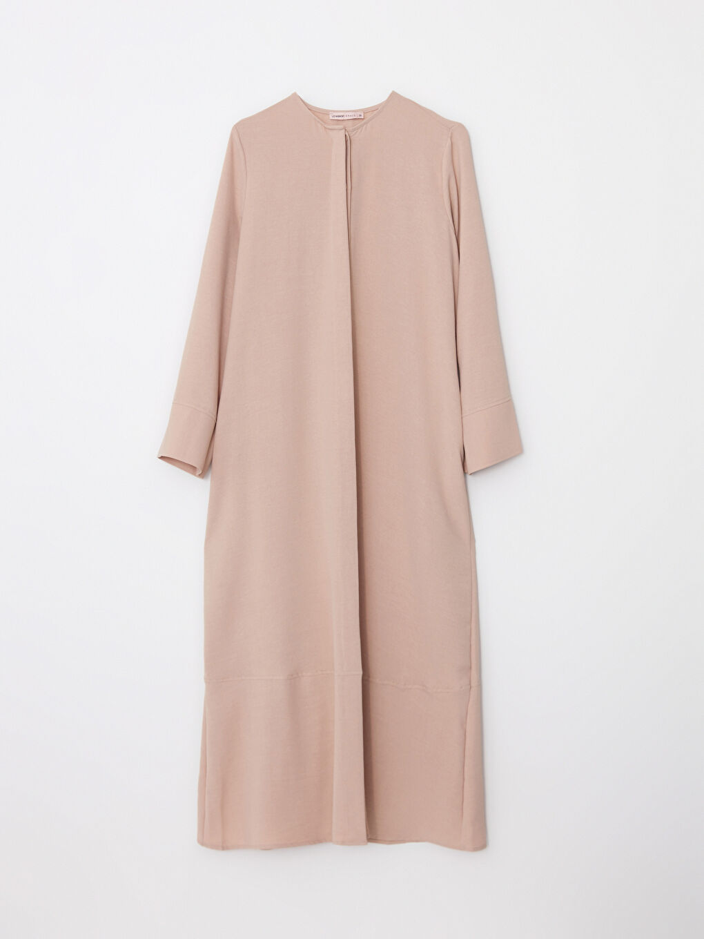 Bej Bisiklet Yaka Düz Uzun Kollu A Kesim Kadın Ferace-5