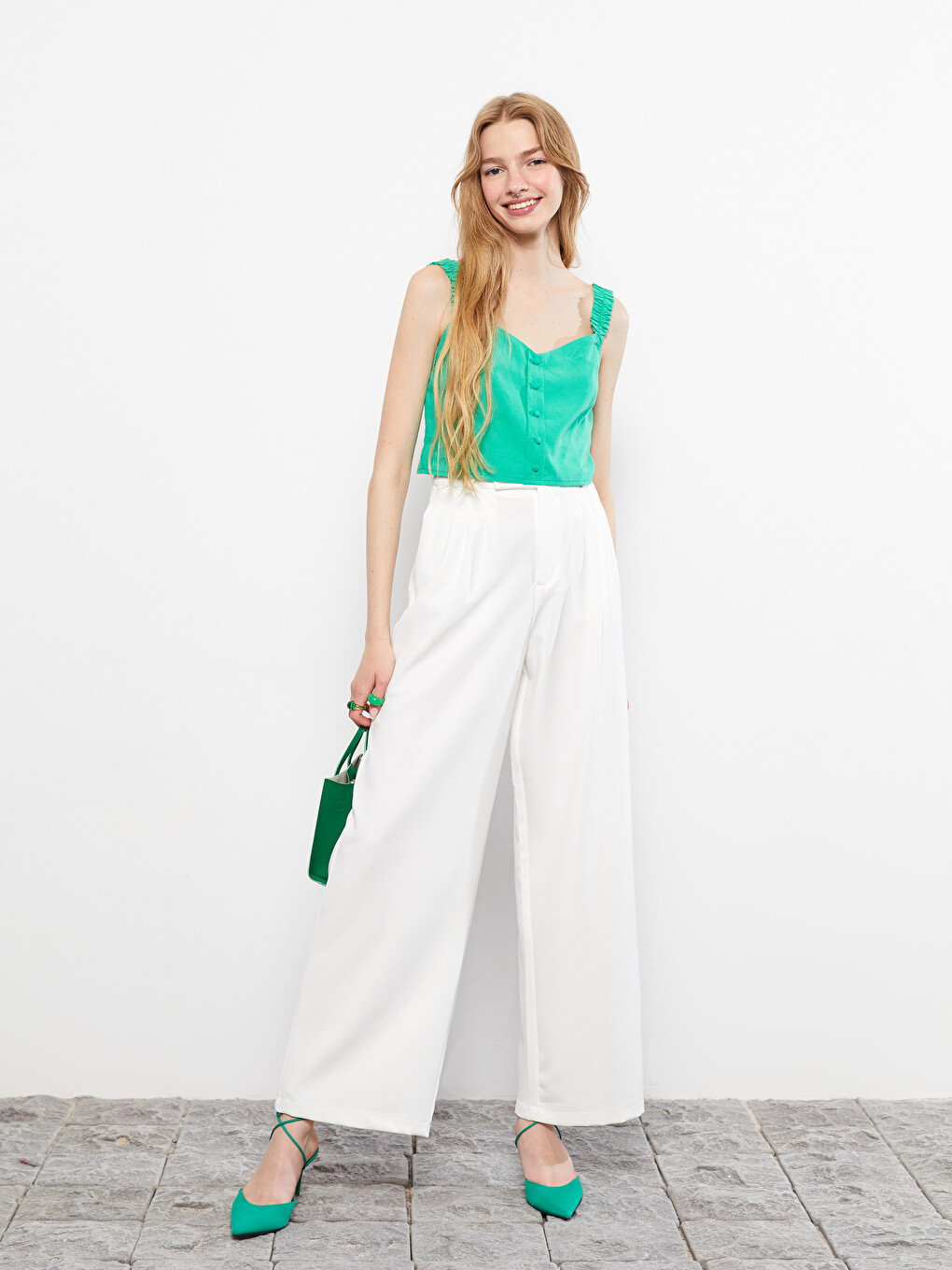 Regular Fit Plain Crepe Women's Trousers-1