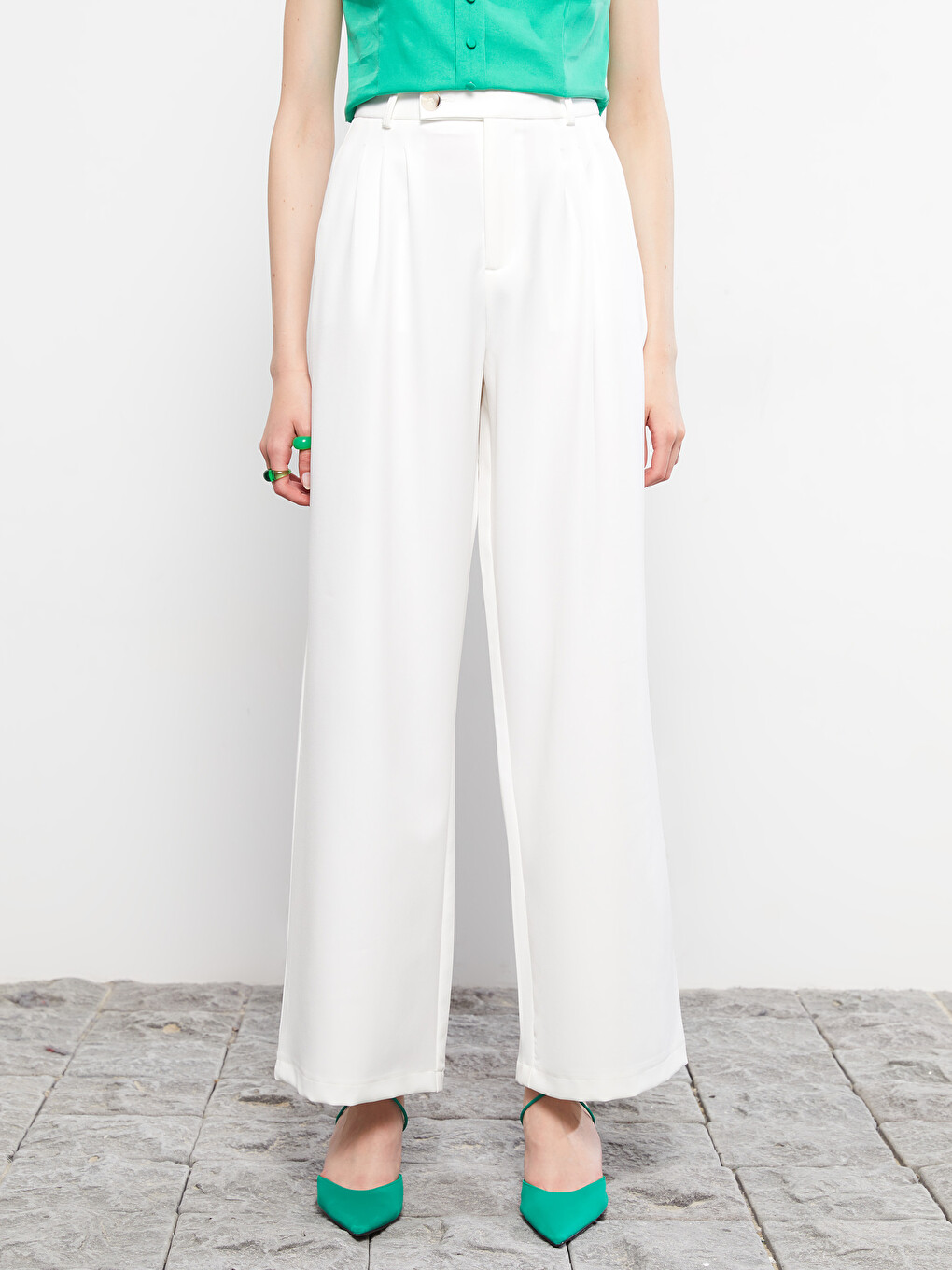 Regular Fit Plain Crepe Women's Trousers-2