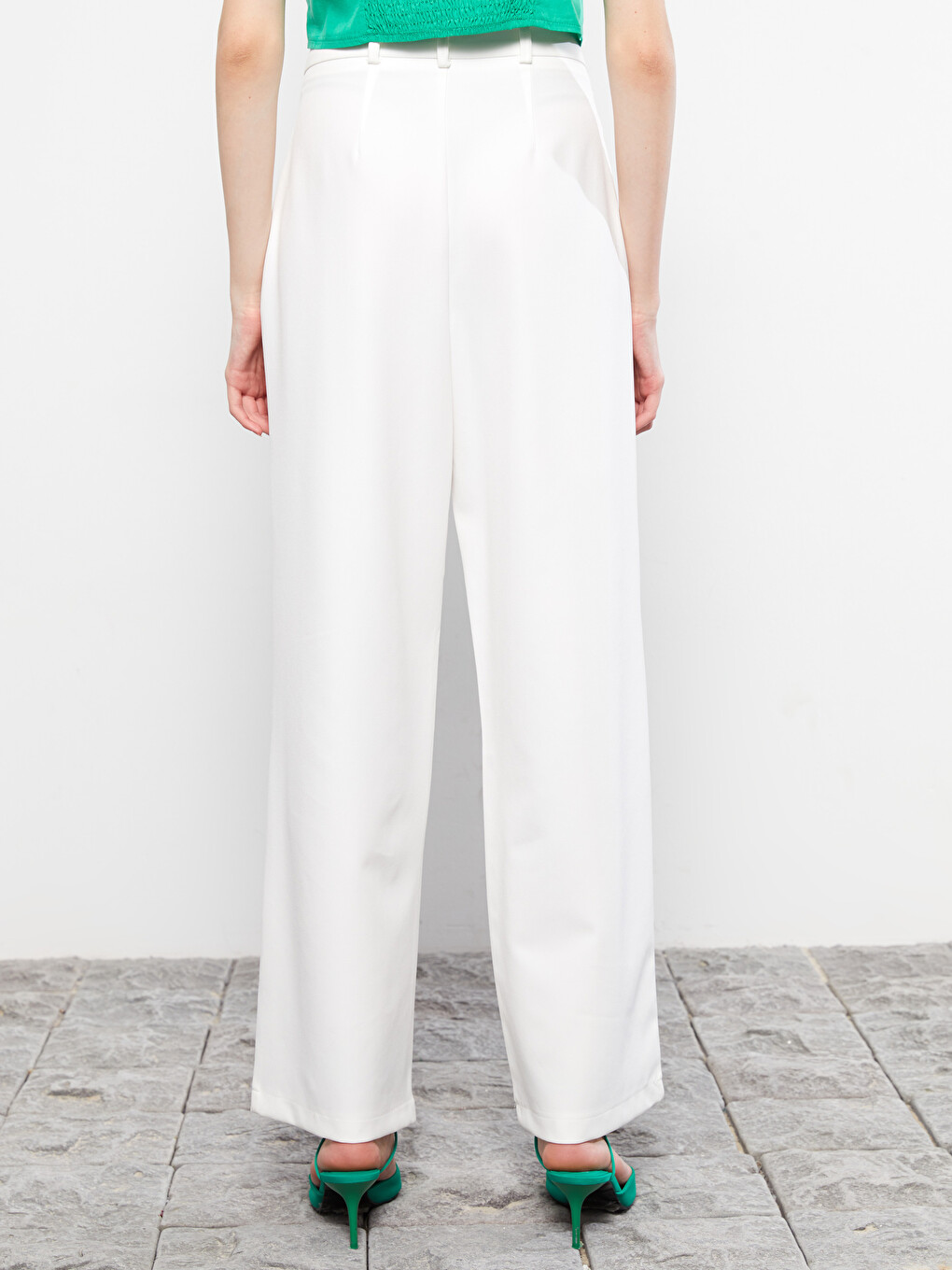 Regular Fit Plain Crepe Women's Trousers-3