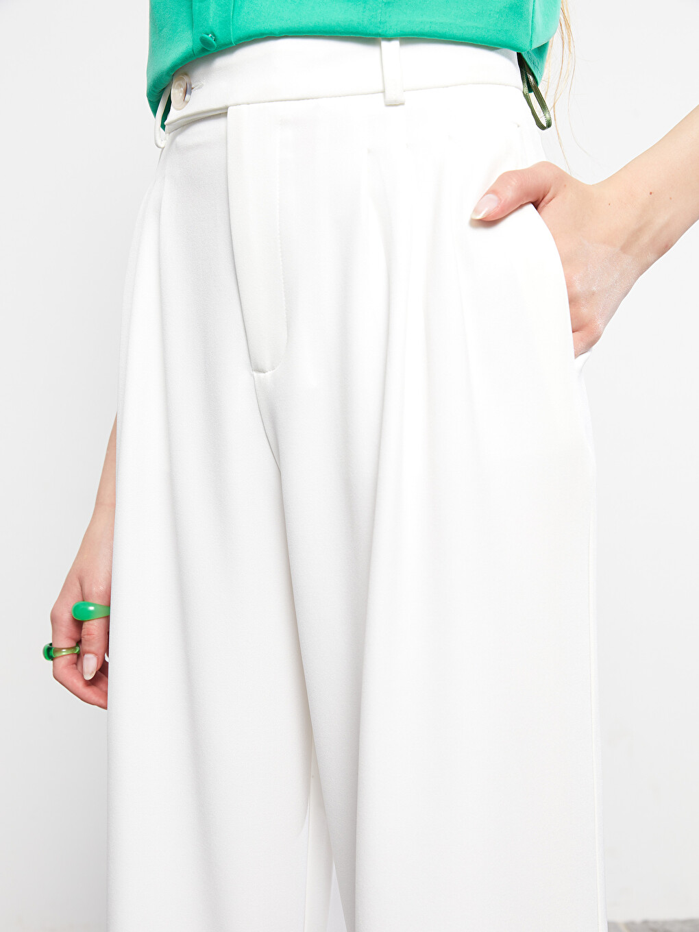 Regular Fit Plain Crepe Women's Trousers-4
