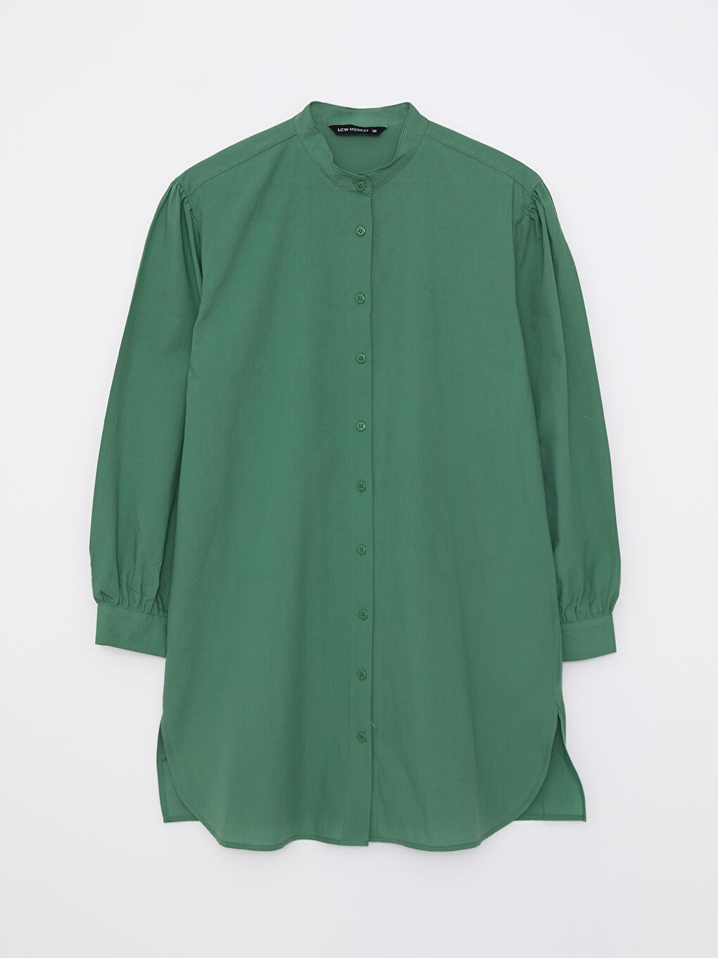 Yeşil Hakim Yaka Düz Uzun Kollu Poplin Kadın Tunik-4