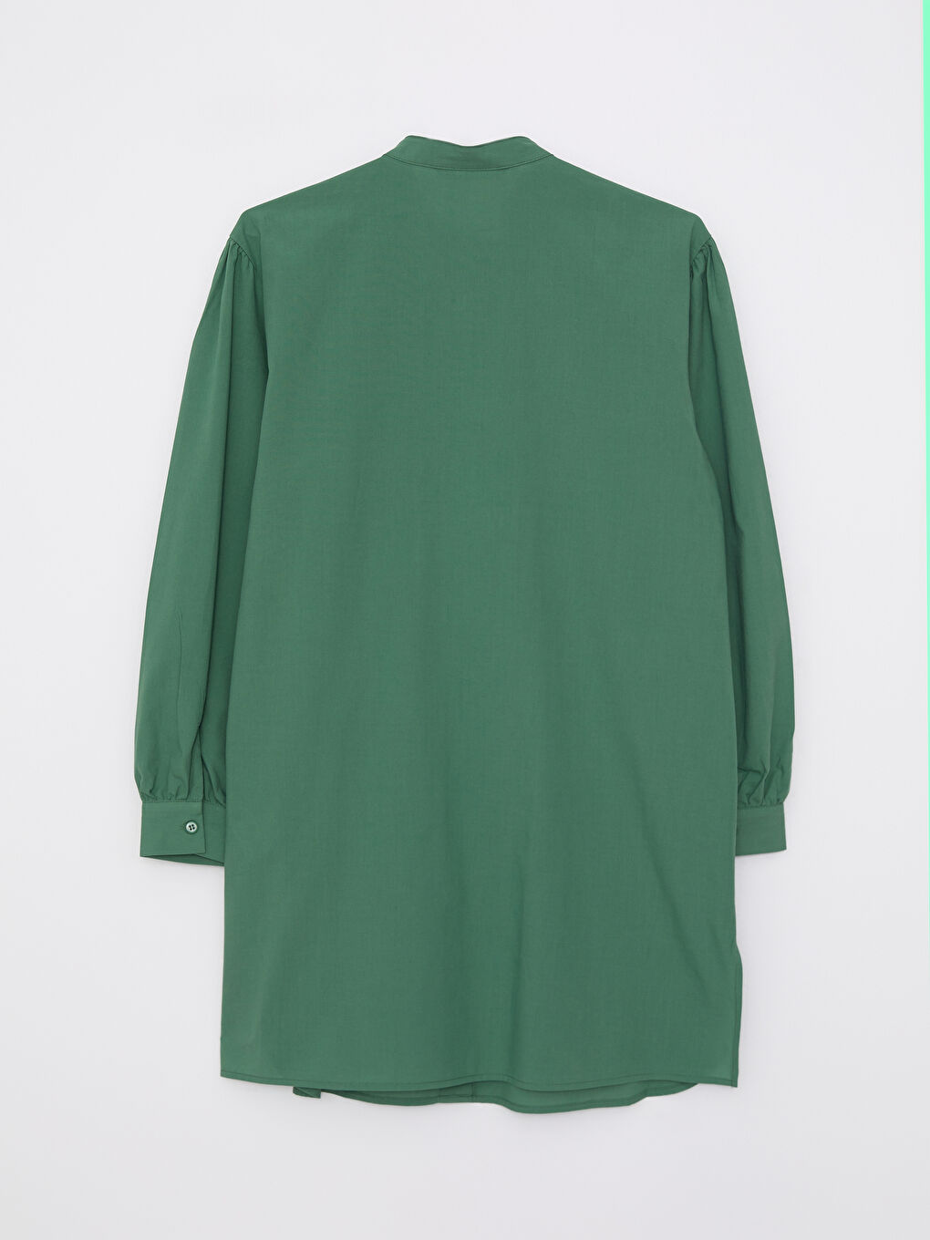 Yeşil Hakim Yaka Düz Uzun Kollu Poplin Kadın Tunik-5