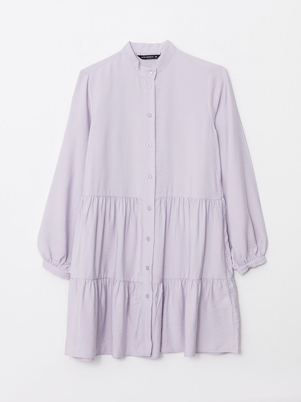 Lila Dik Yaka Düz Uzun Kollu Kadın Tunik-5