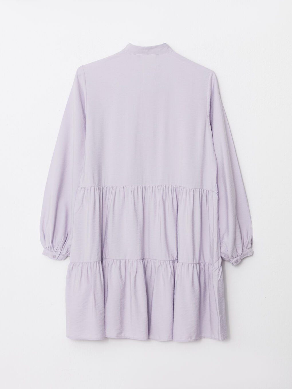 Lila Dik Yaka Düz Uzun Kollu Kadın Tunik-6