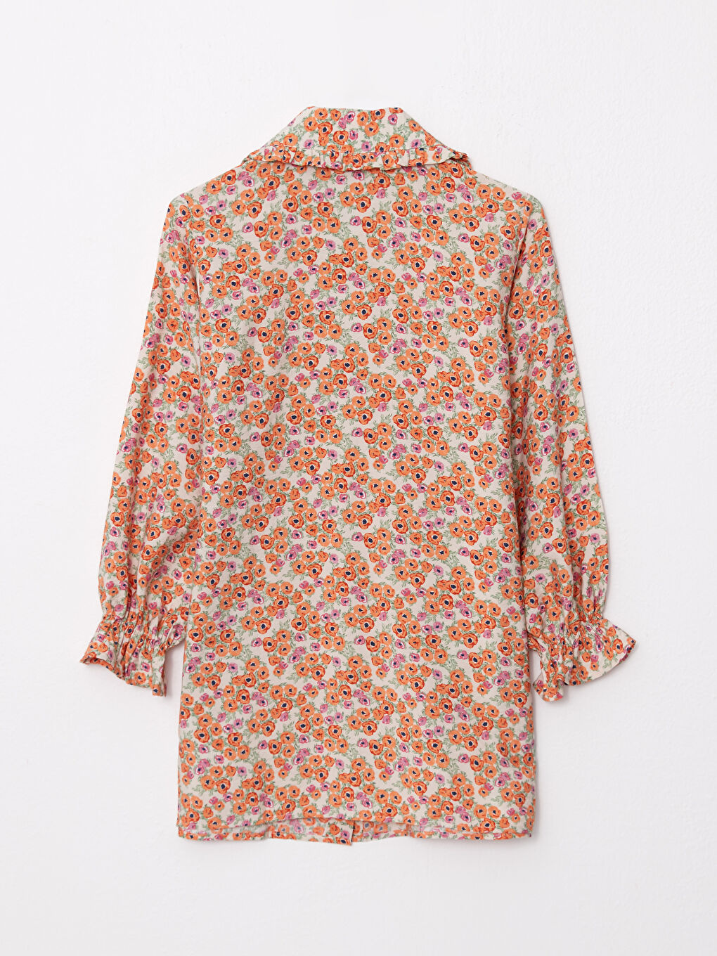 Turuncu Bebe Yaka Çiçekli Uzun Kollu Kadın Tunik-6