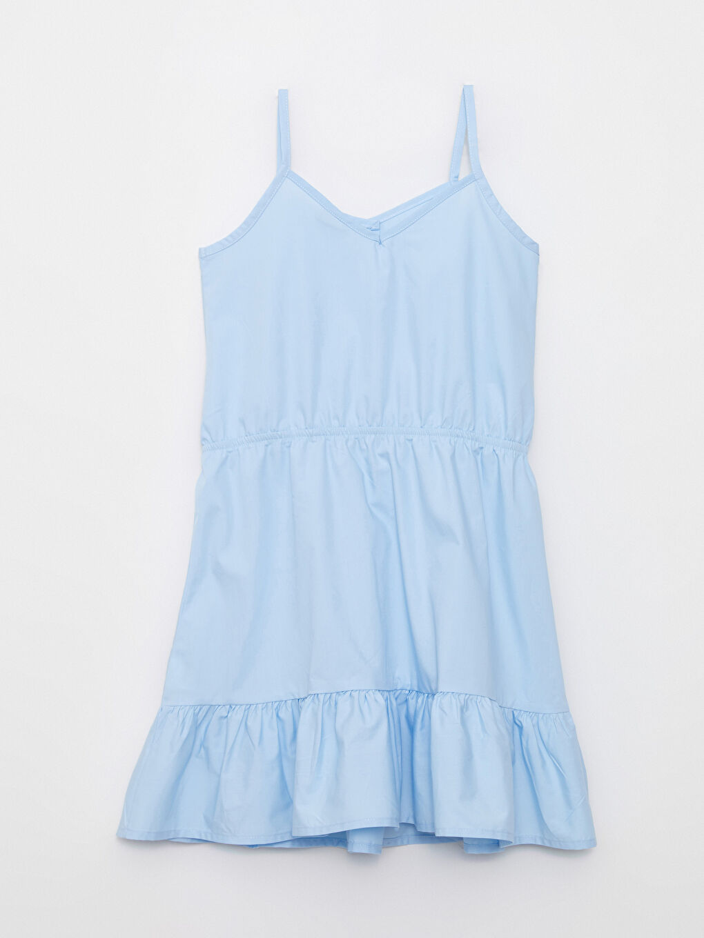 V-Neck Basic Strap Poplin Girls' Dress-1
