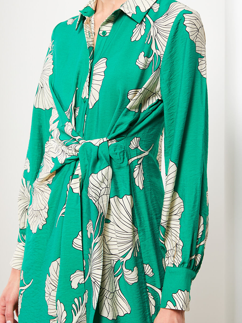 Yeşil Çiçekli Uzun Kollu Kadın Gömlek Tunik-3