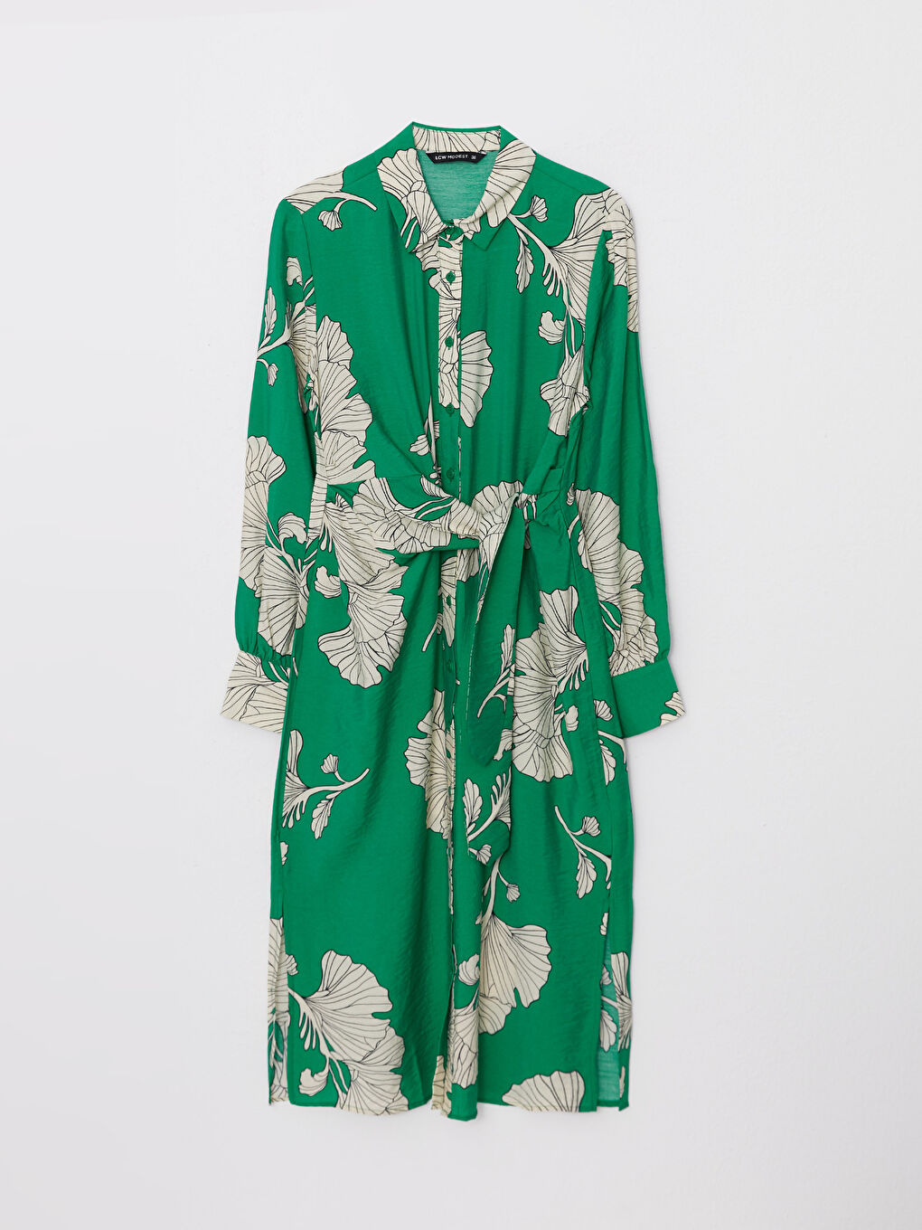 Yeşil Çiçekli Uzun Kollu Kadın Gömlek Tunik-5