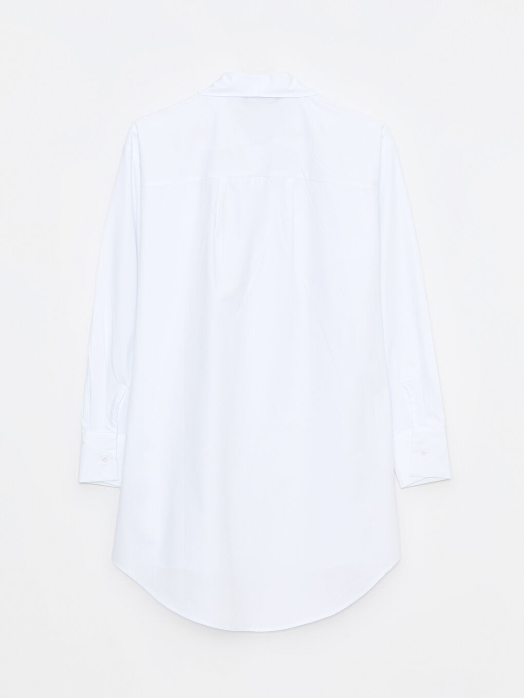 Ekru Bağlamalı Yaka Düz Uzun Kollu Poplin Kadın Tunik-5