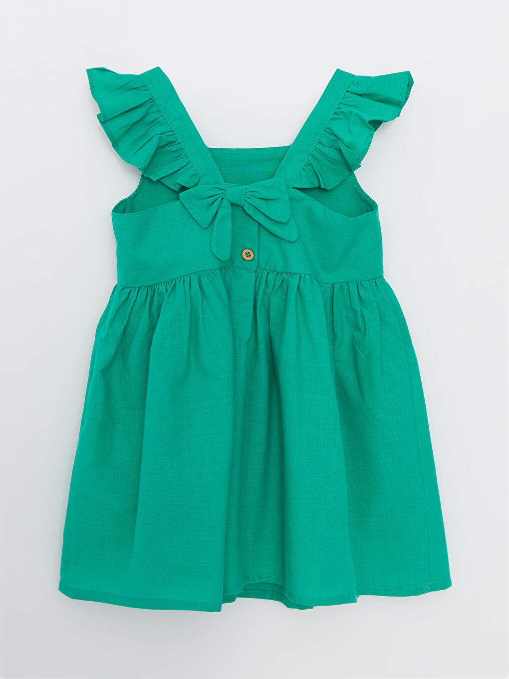 Yeşil Kare Yaka Askılı Basic Kız Bebek Elbise-1