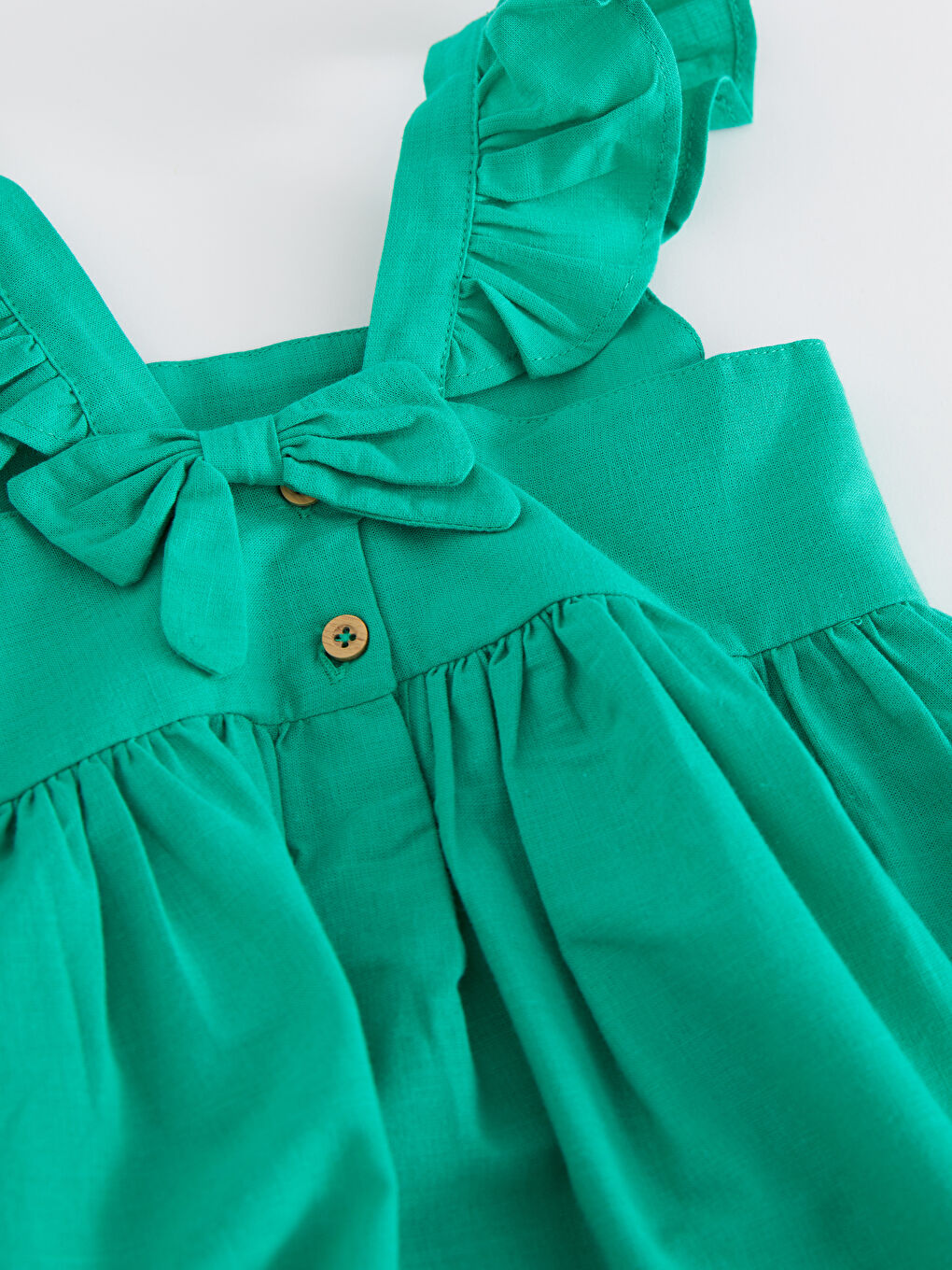 Yeşil Kare Yaka Askılı Basic Kız Bebek Elbise-2
