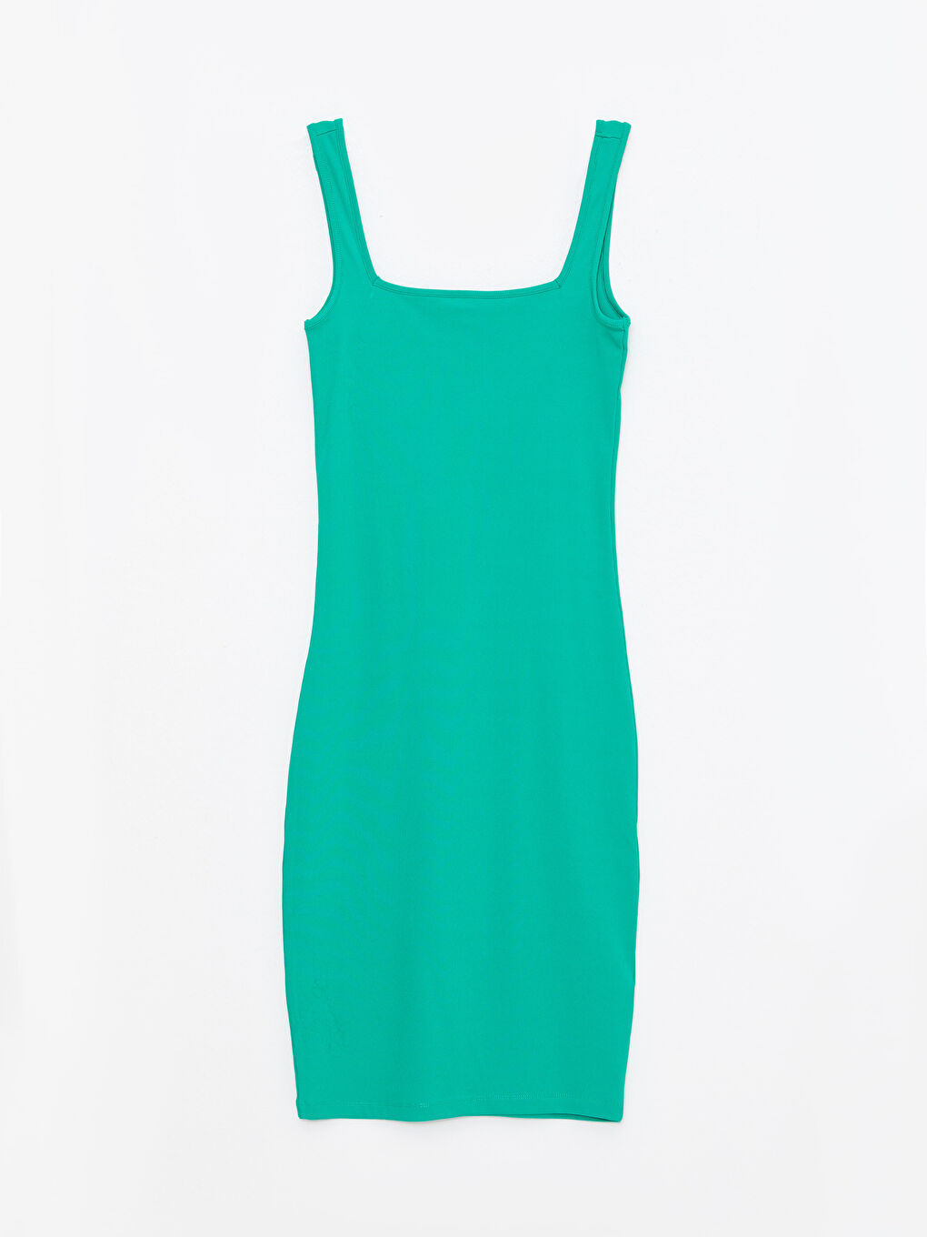 Yeşil Kare Yaka Düz Askılı Kadın Bodycon Elbise-5