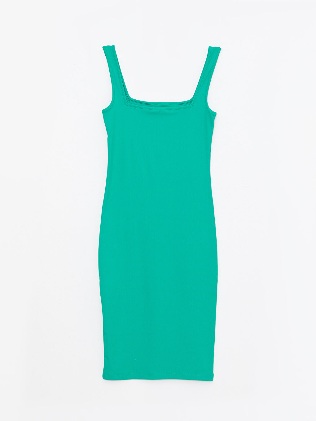 Yeşil Kare Yaka Düz Askılı Kadın Bodycon Elbise-6