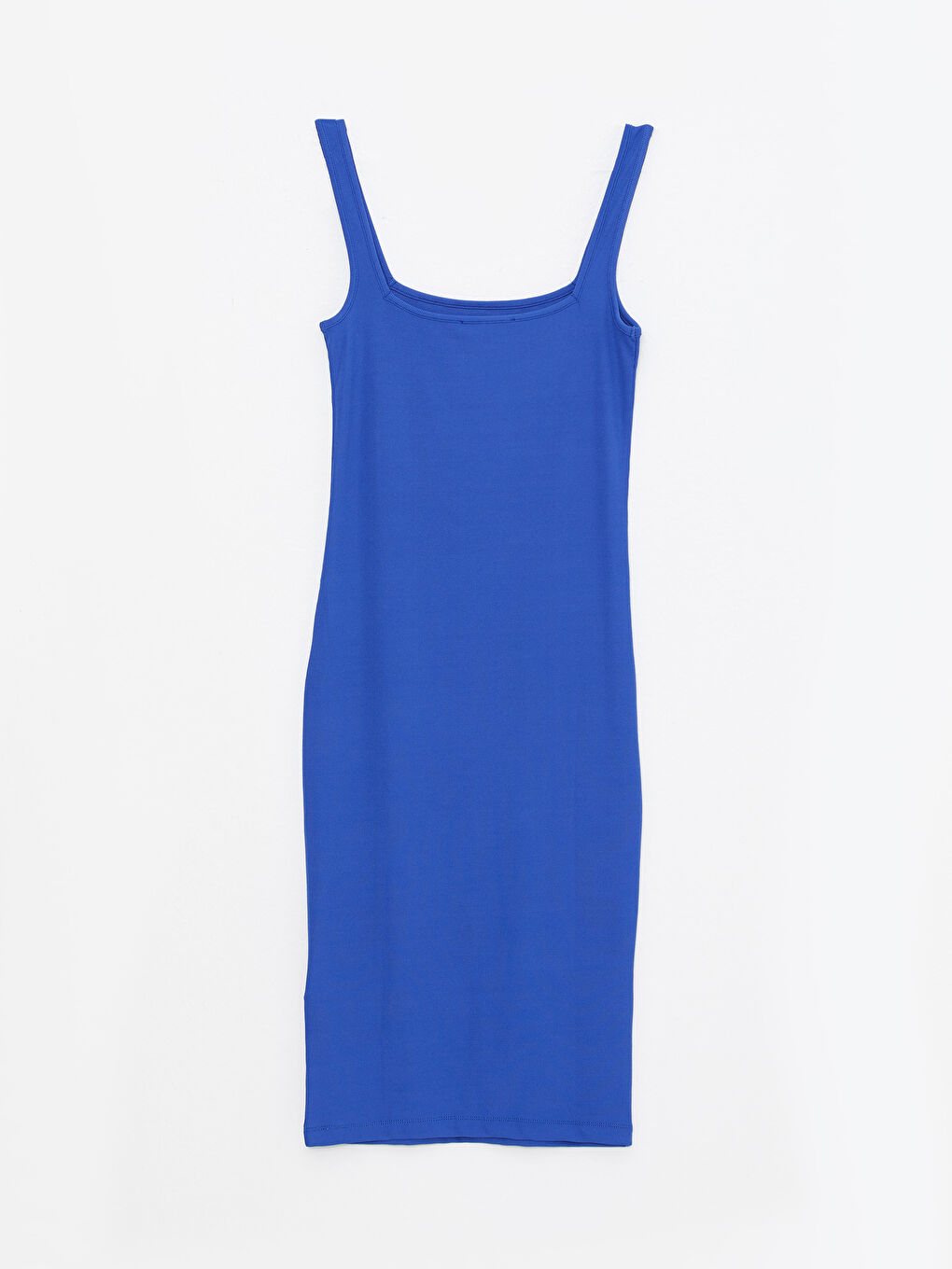 Mavi Kare Yaka Düz Askılı Kadın Bodycon Elbise-6