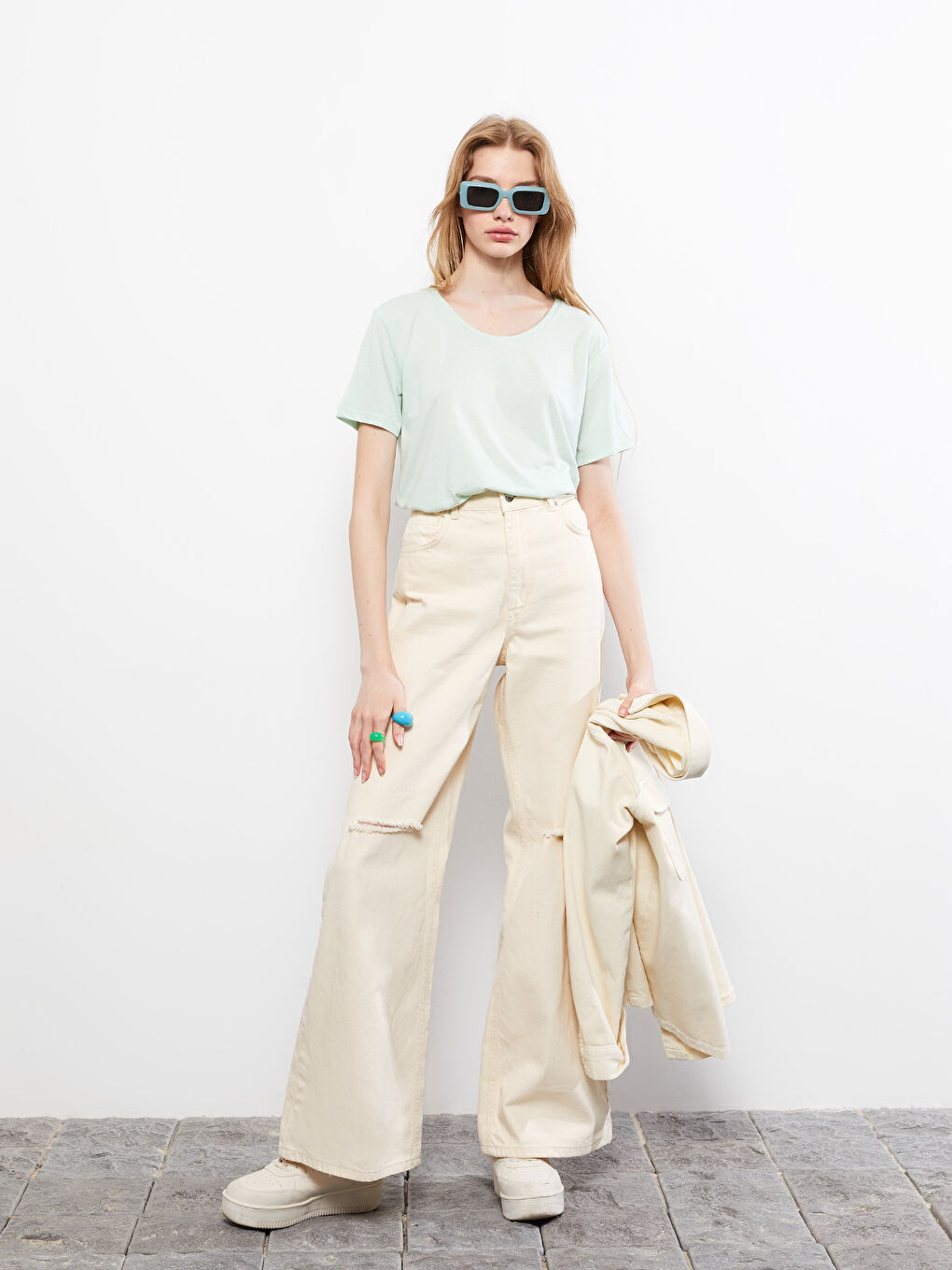 Rundhalsausschnitt Schlicht Kurzarm T-Shirt für Damen-2