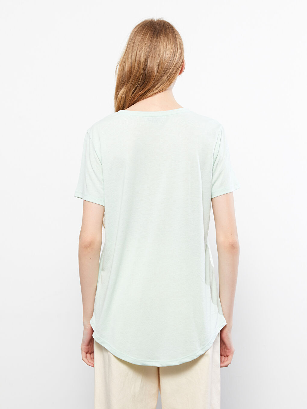 Rundhalsausschnitt Schlicht Kurzarm T-Shirt für Damen-4