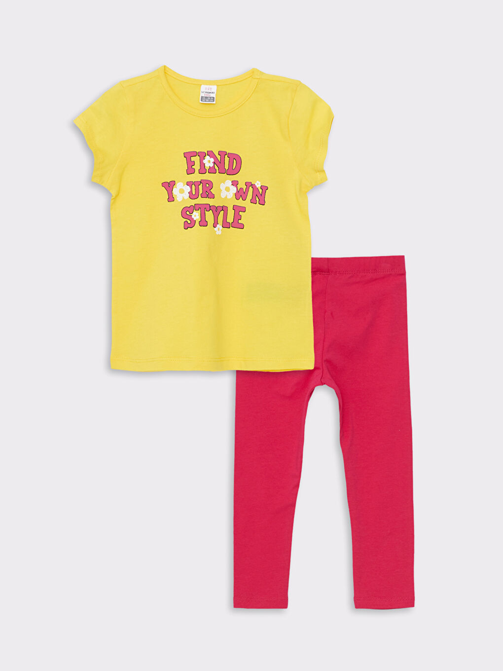 Crew Neck Short Sleeve Printed Baby Girl T-Shirt and Tights Set of 2