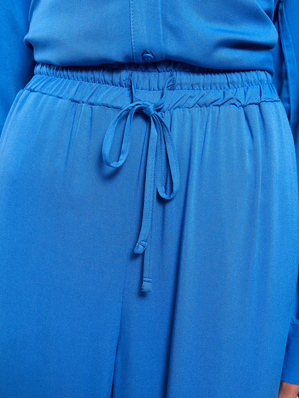 Mavi Beli Lastikli Düz Viskon Kadın Palazzo Pantolon-2