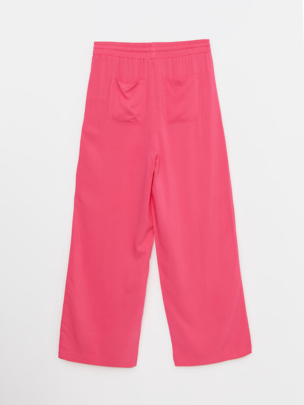 Fuşya Beli Lastikli Düz Viskon Kadın Palazzo Pantolon-6