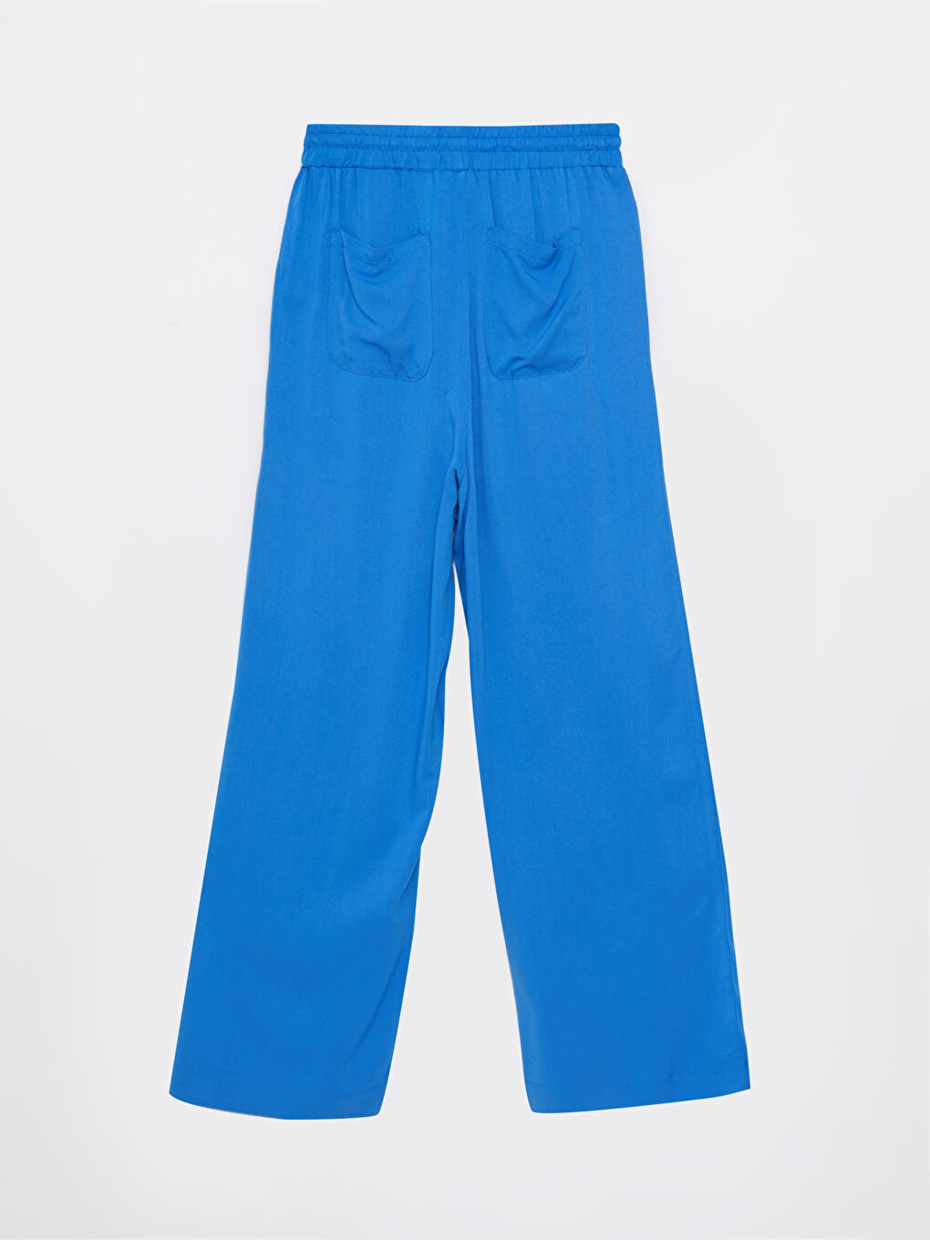 Mavi Beli Lastikli Düz Viskon Kadın Palazzo Pantolon-6