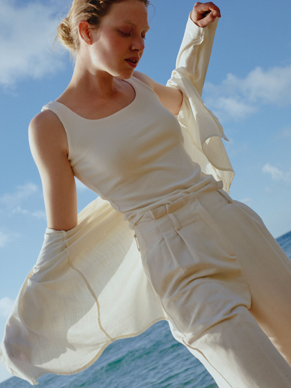 Gri Kadın Rahat Kalıp Düz Pantolon-1