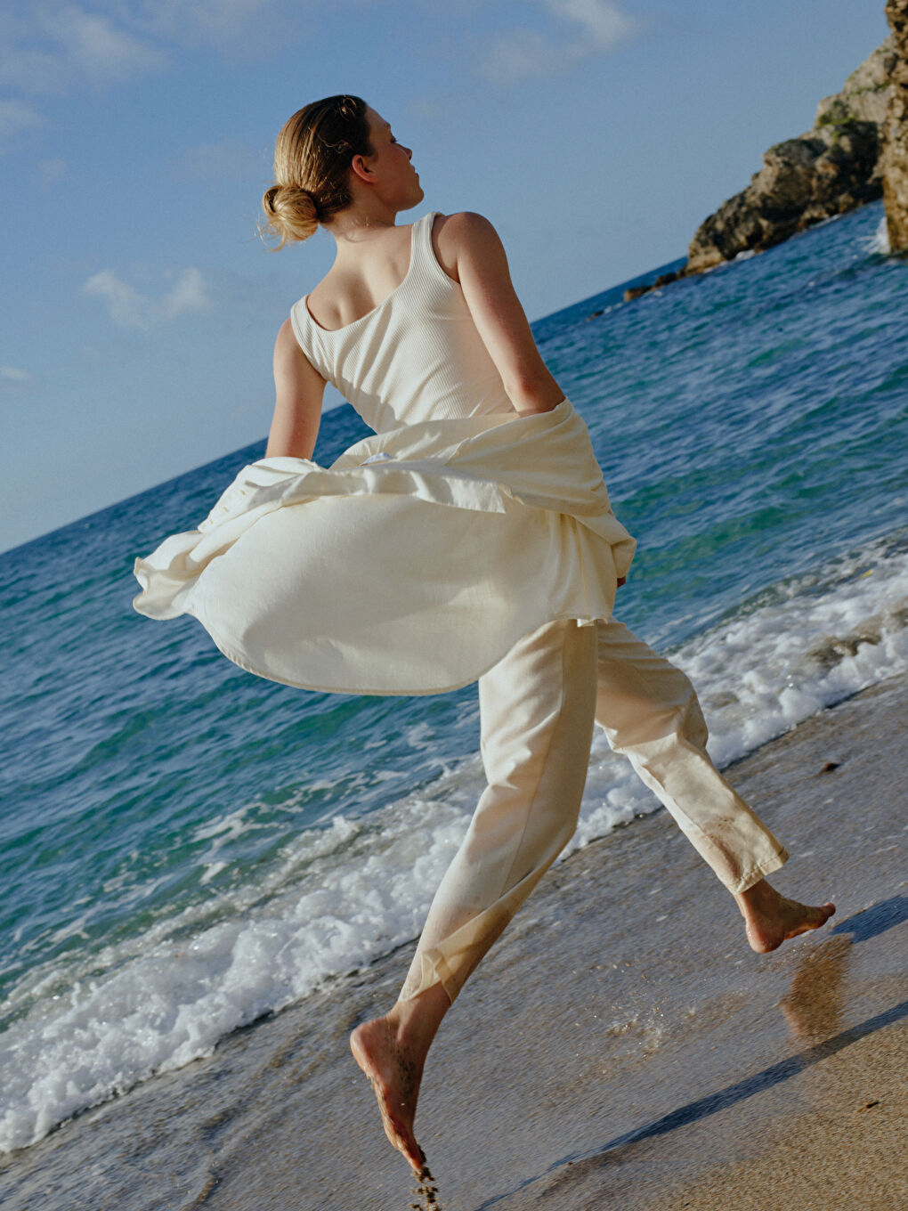 Gri Kadın Rahat Kalıp Düz Pantolon-2