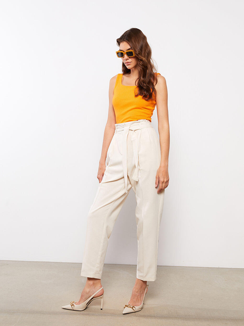 Gri Kadın Rahat Kalıp Düz Pantolon-4