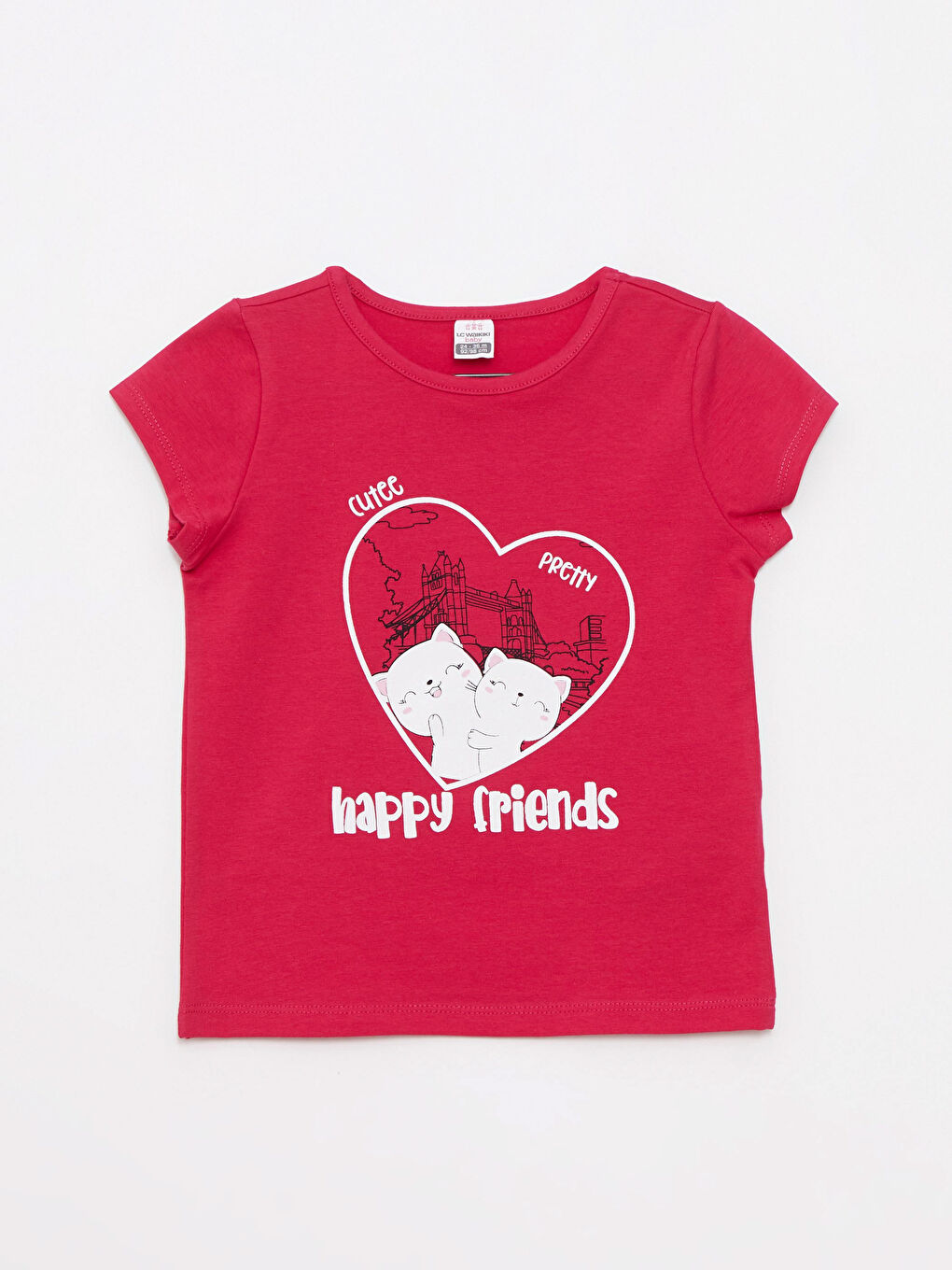 Fuşya Bisiklet Yaka Kısa Kol Baskılı Pamuklu Kız Bebek Tişört-1