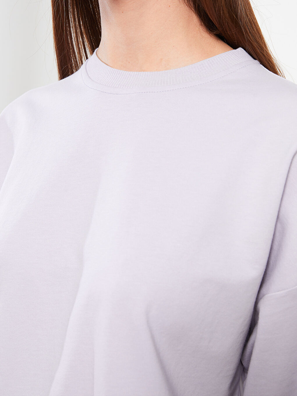 Lila Bisiklet Yaka Renk Bloklu Uzun Kollu Kadın Sweatshirt Tunik-2