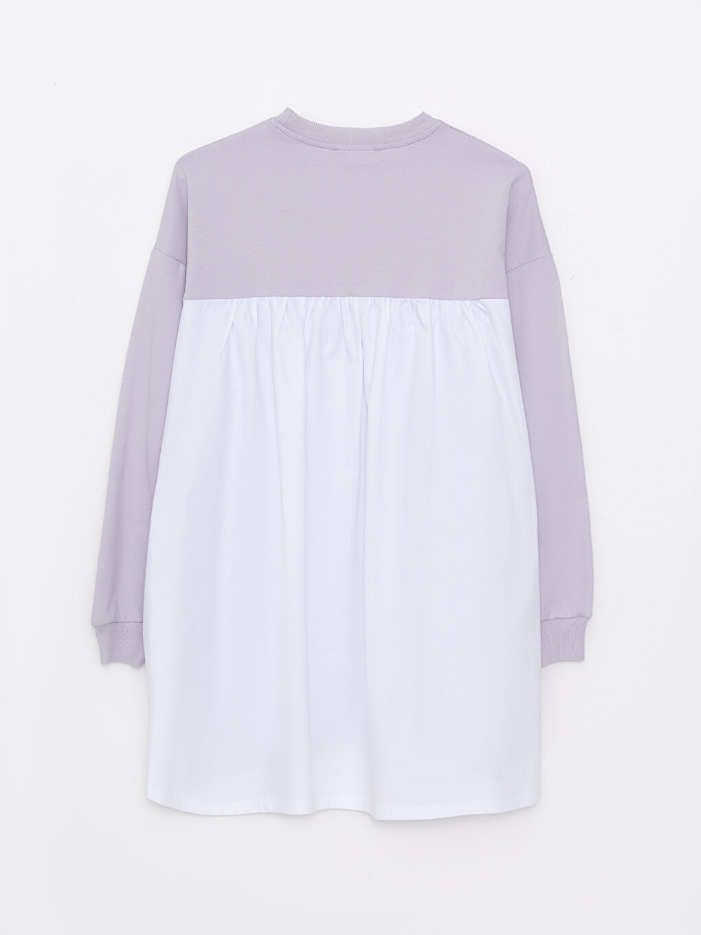 Lila Bisiklet Yaka Renk Bloklu Uzun Kollu Kadın Sweatshirt Tunik-5