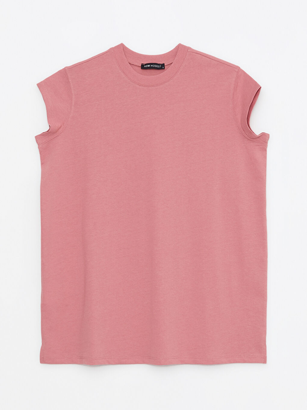 Pembe Bisiklet Yaka Düz Kısa Kollu Kadın Tunik-5