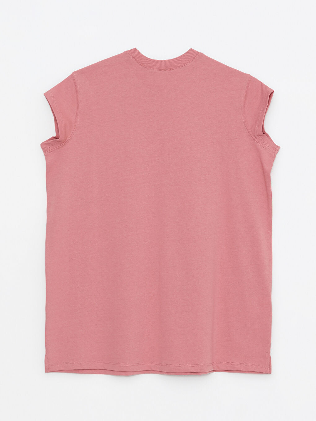 Pembe Bisiklet Yaka Düz Kısa Kollu Kadın Tunik-6