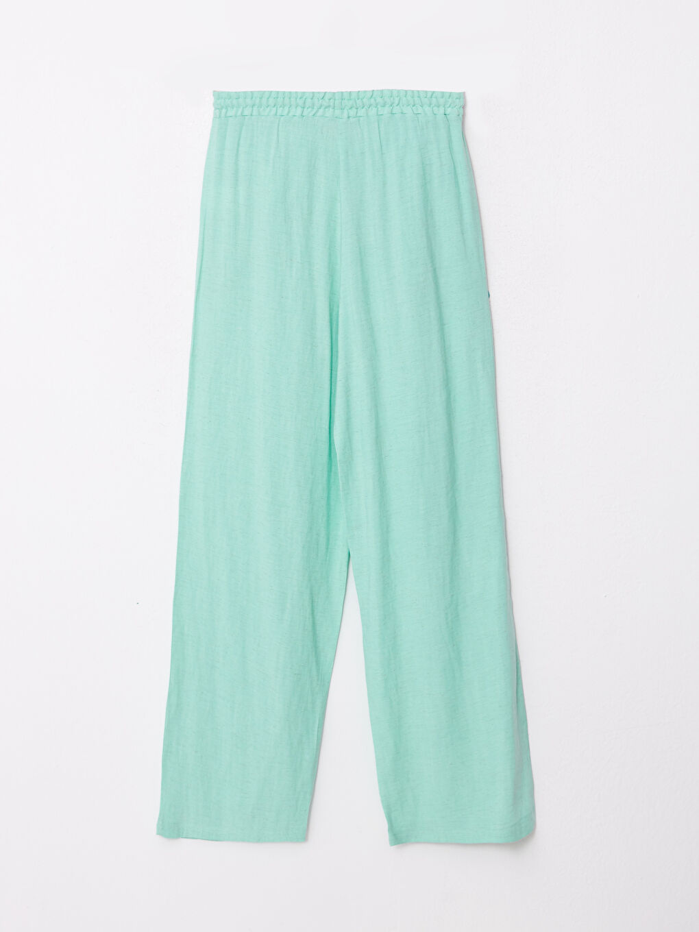 Yeşil Kadın Beli Lastikli Rahat Kalıp Düz Pantolon-6