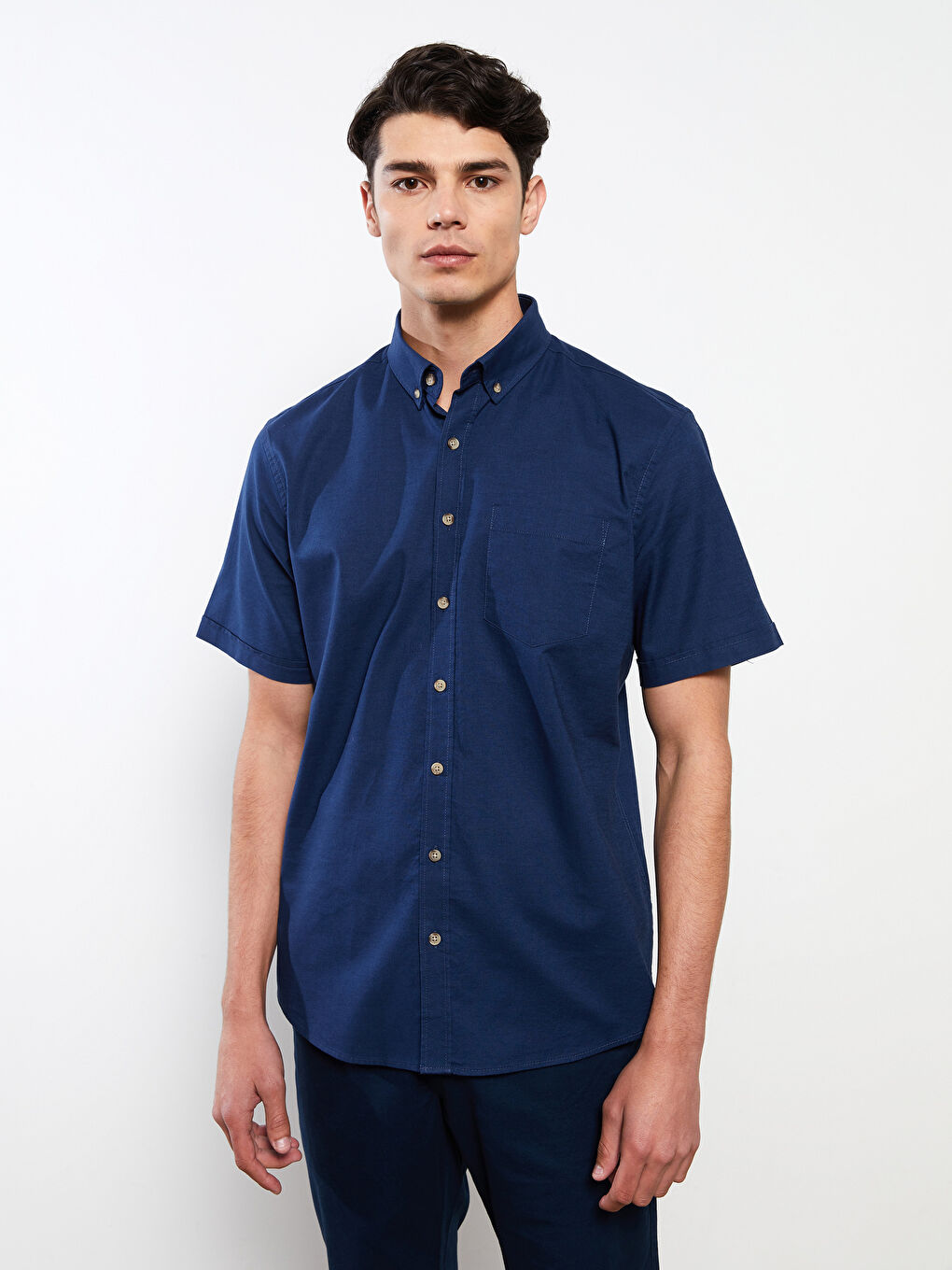 Lacivert Regular Fit Kısa Kollu Poplin Erkek Gömlek