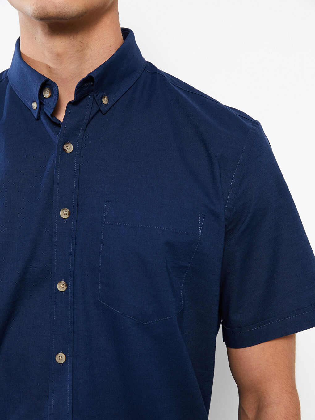 Lacivert Regular Fit Kısa Kollu Poplin Erkek Gömlek-3