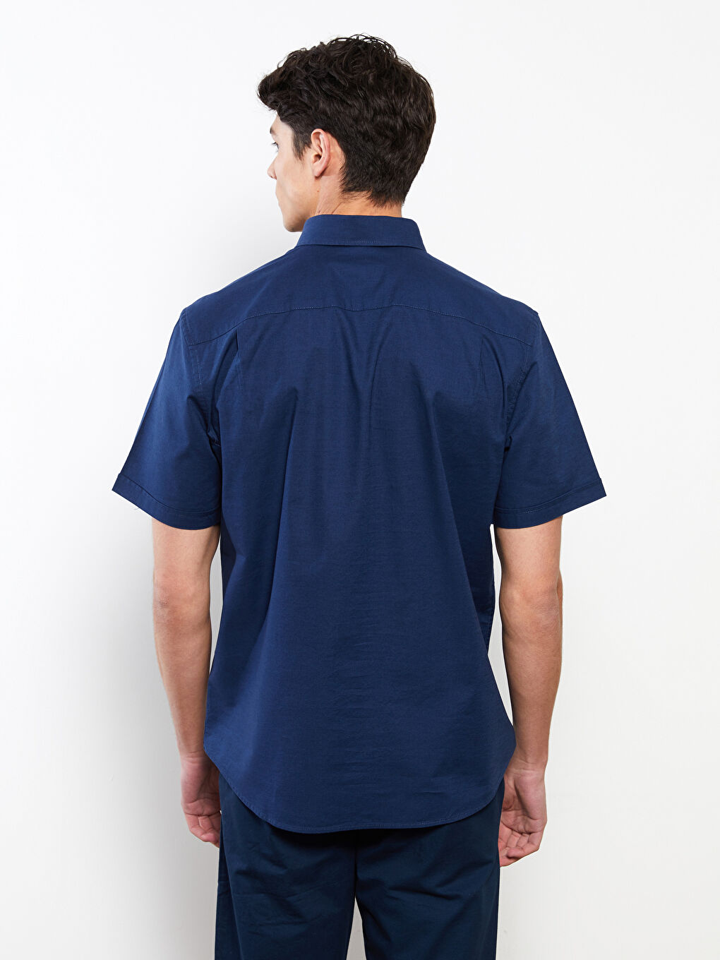 Lacivert Regular Fit Kısa Kollu Poplin Erkek Gömlek-4