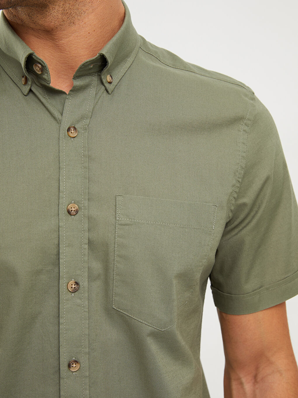 Yeşil Regular Fit Kısa Kollu Poplin Erkek Gömlek-3