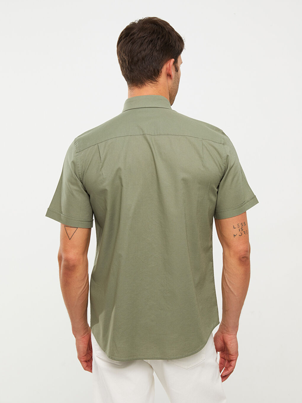 Yeşil Regular Fit Kısa Kollu Poplin Erkek Gömlek-4