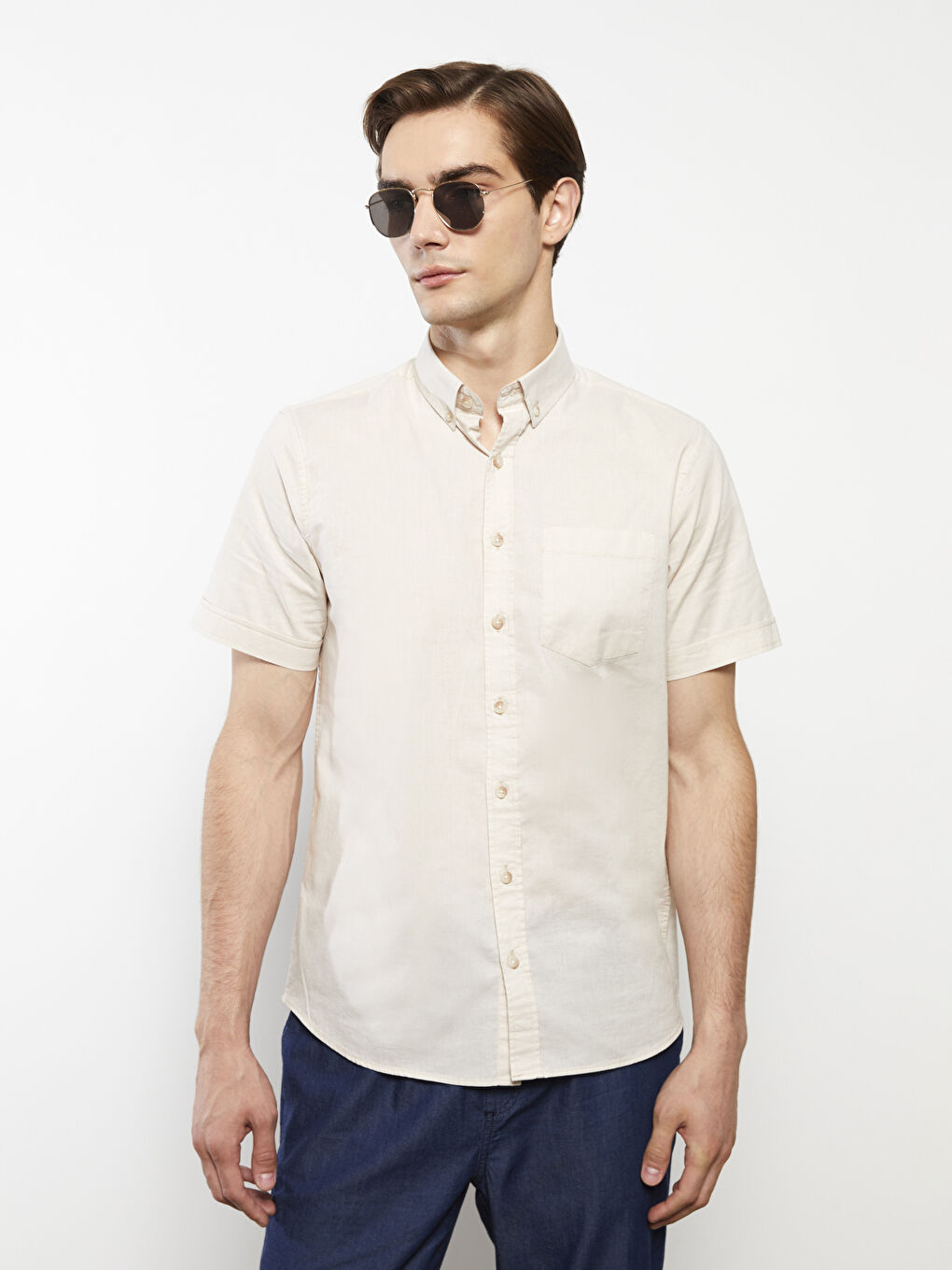 Regular Fit Short Sleeve Poplin Men's Shirt-2