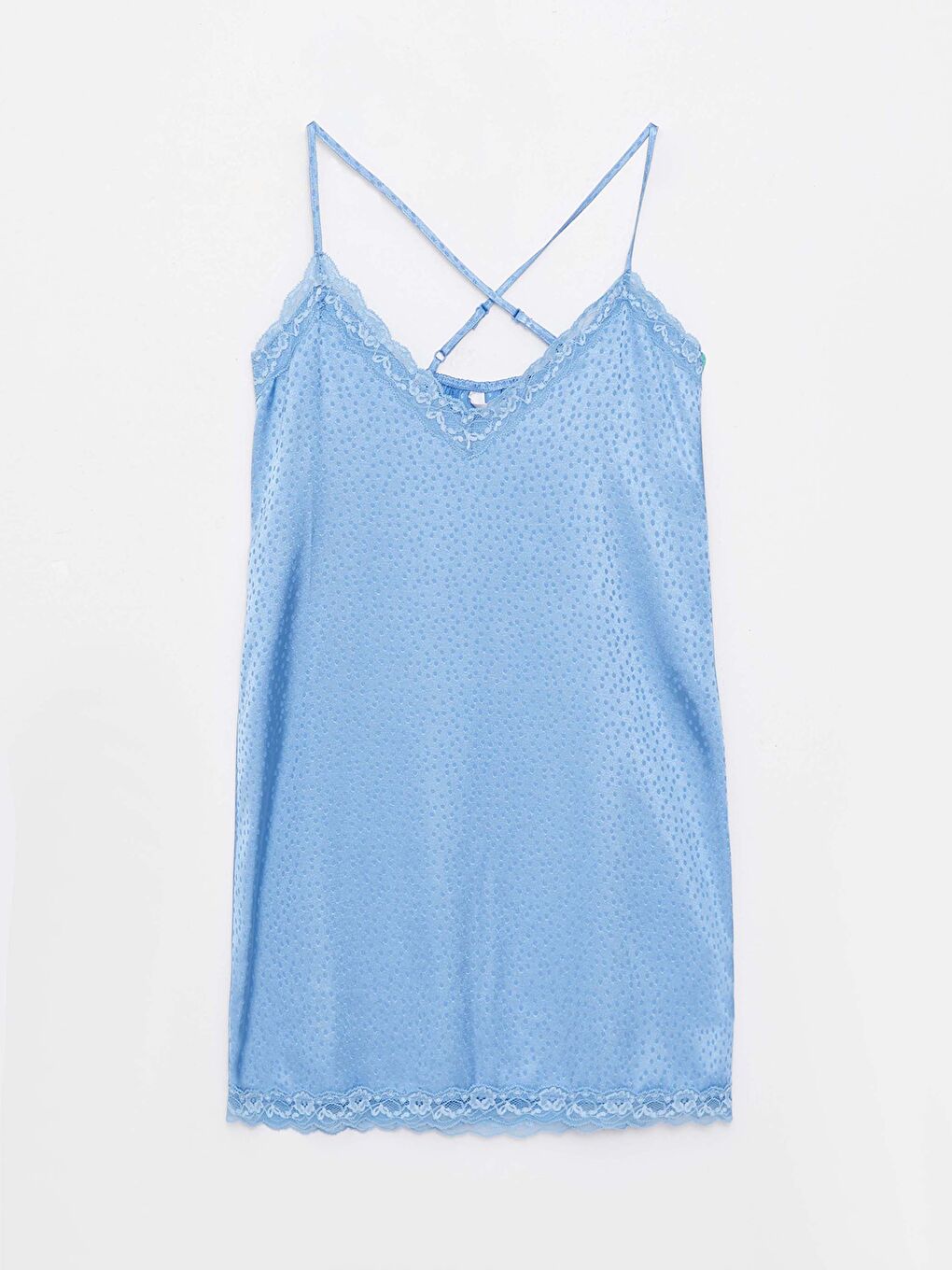 Mavi V Yaka Düz Askılı Saten Kadın Fantezi Gecelik-5