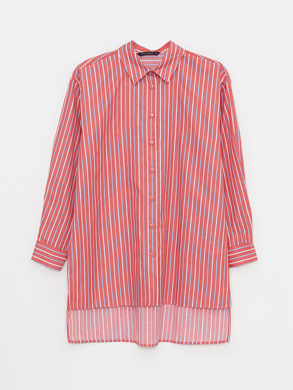 Kırmızı Çizgili Oversize Kadın Gömlek Tunik-5