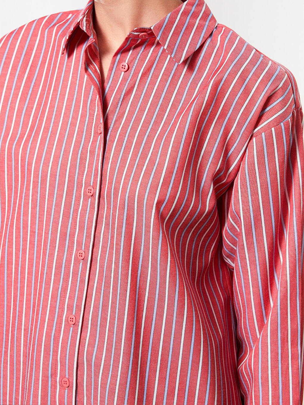 Kırmızı Çizgili Oversize Kadın Gömlek Tunik-3