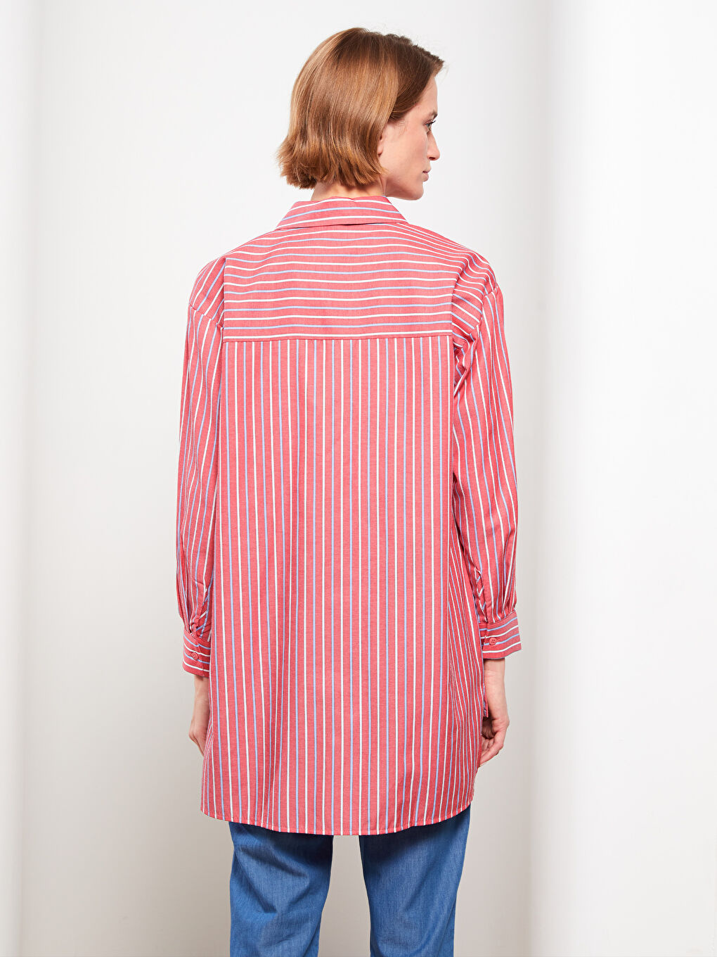 Kırmızı Çizgili Oversize Kadın Gömlek Tunik-4