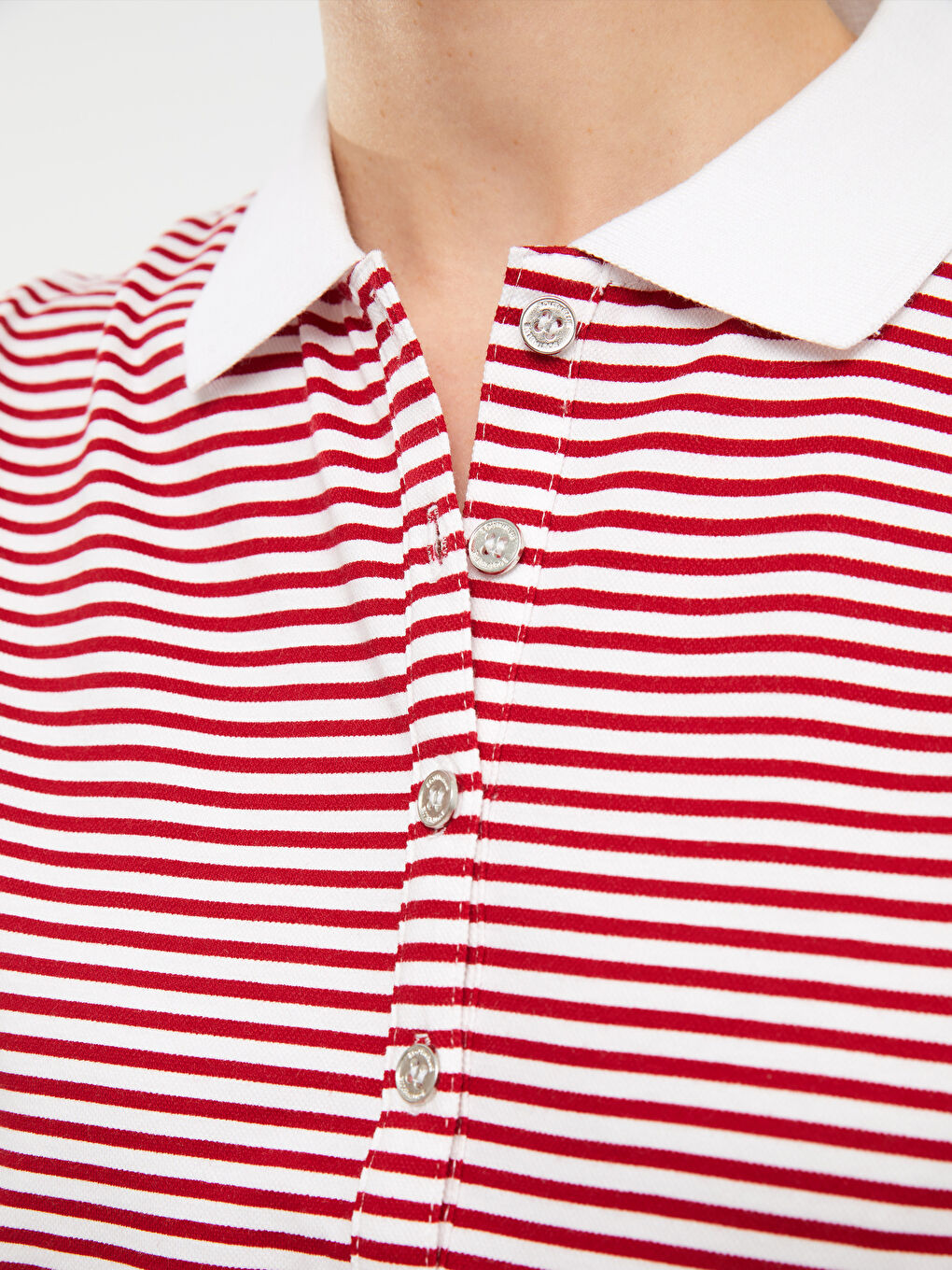 Kırmızı Polo Yaka Çizgili Pamuklu Kadın Atlet-3