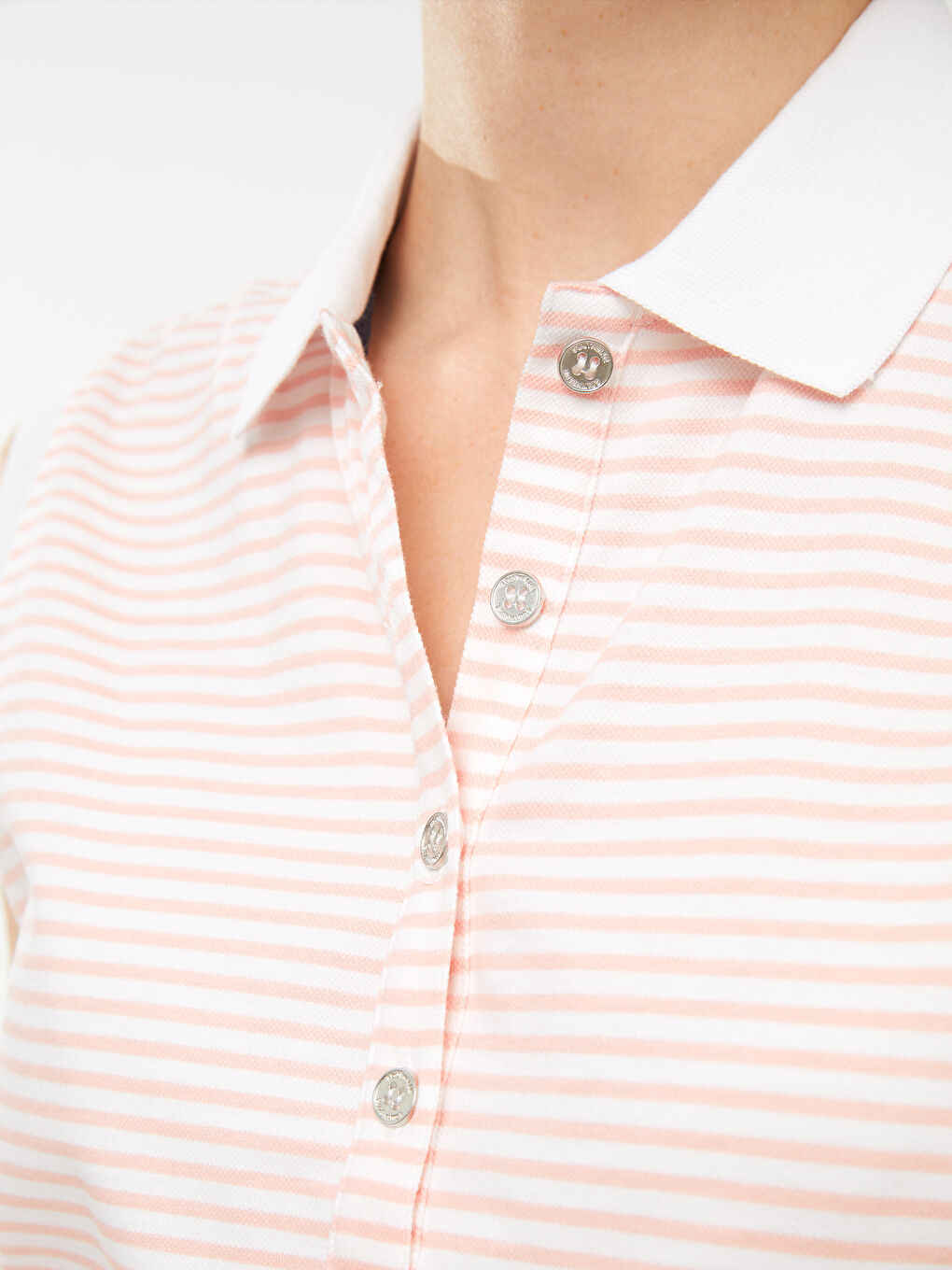 Pembe Polo Yaka Çizgili Pamuklu Kadın Atlet-2