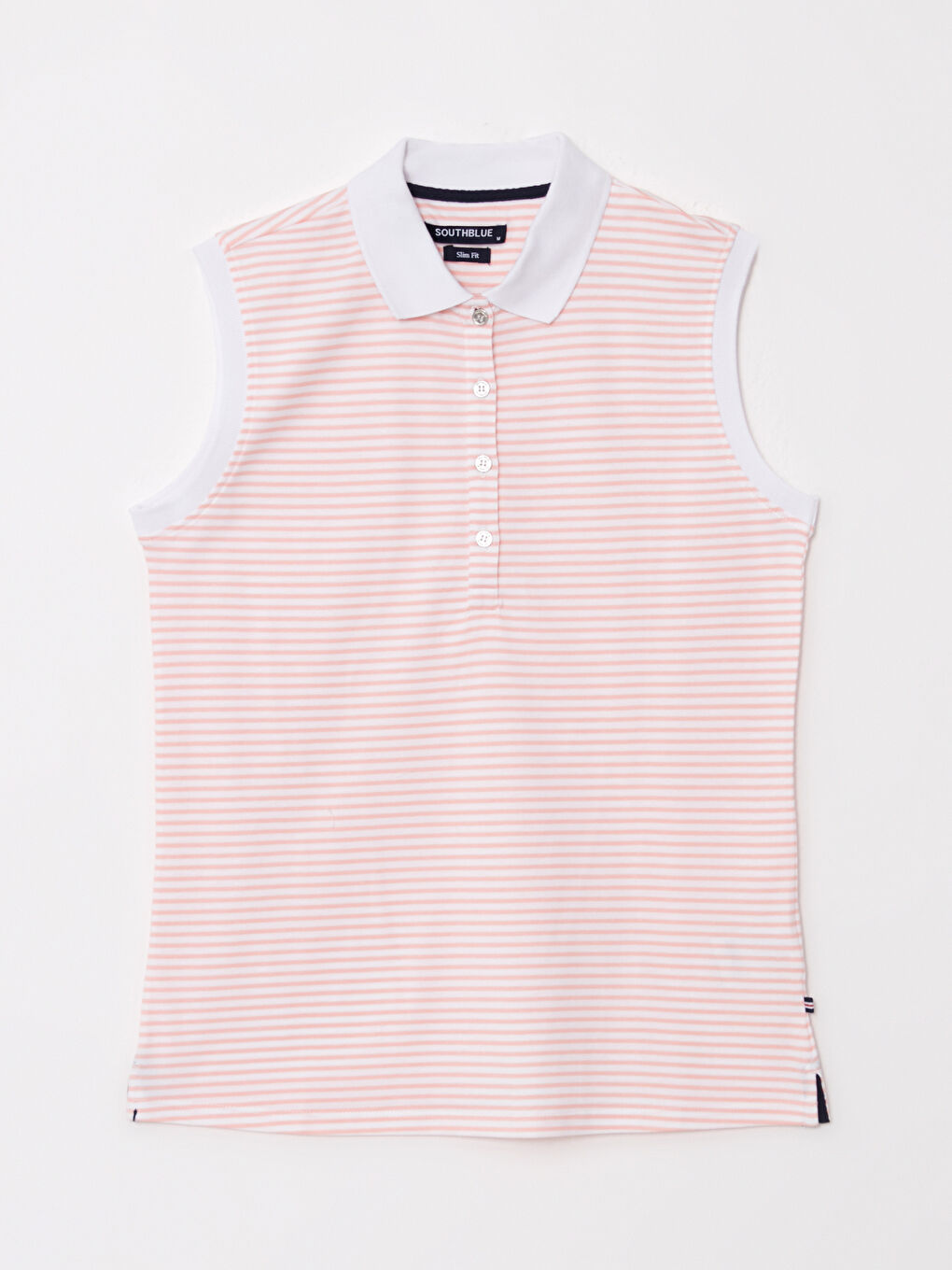 Pembe Polo Yaka Çizgili Pamuklu Kadın Atlet-4