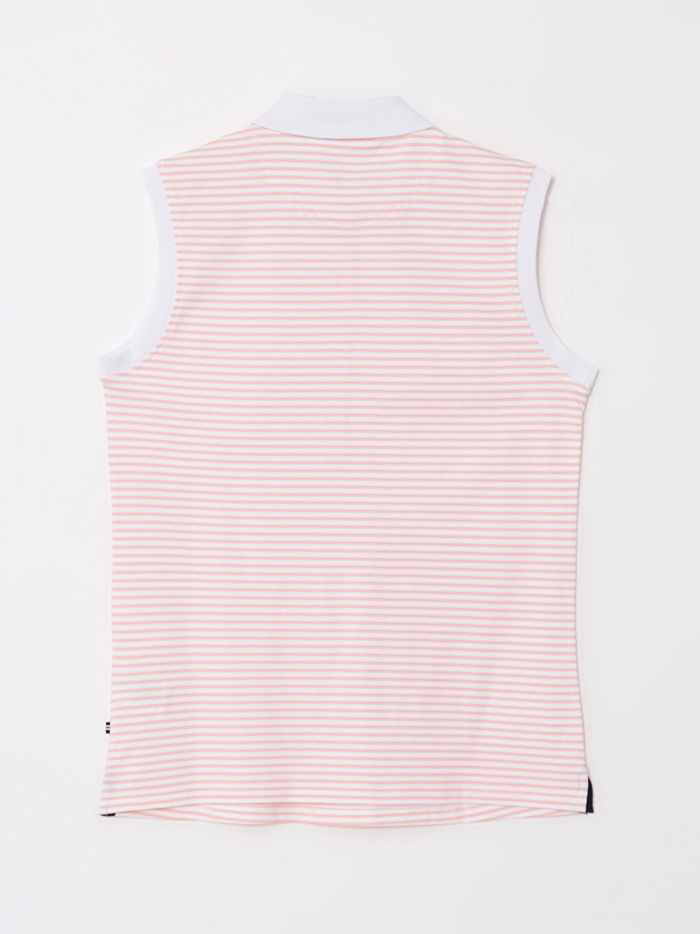 Pembe Polo Yaka Çizgili Pamuklu Kadın Atlet-5